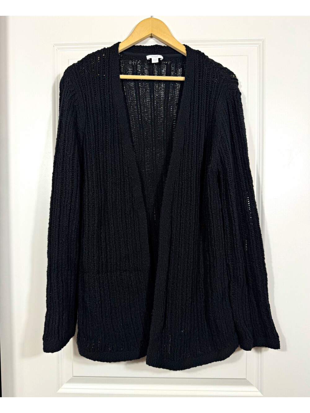 Pure Jill Open Front Cardigan M Black Chunky Open-Knit 100% Cotton Boho Chic